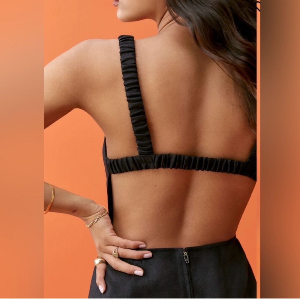 Reformation Black Backless Cropped Sheath Dress